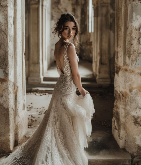 Luxury wedding videographer Maryland capturing cinematic wedding couple portrait on balcony with elegant city architecture background destination wedding film style